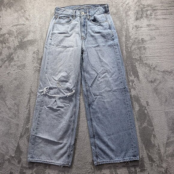 American Eagle Outfitters Jeans Womens 4 Short Light Wash Skater Jean Wide Leg - Picture 1 of 10